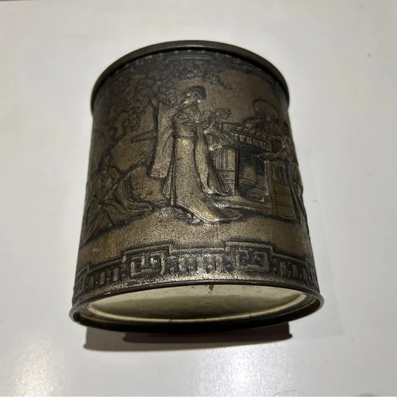 Antique Style Embossed Metal Container - Picture 2 of 5